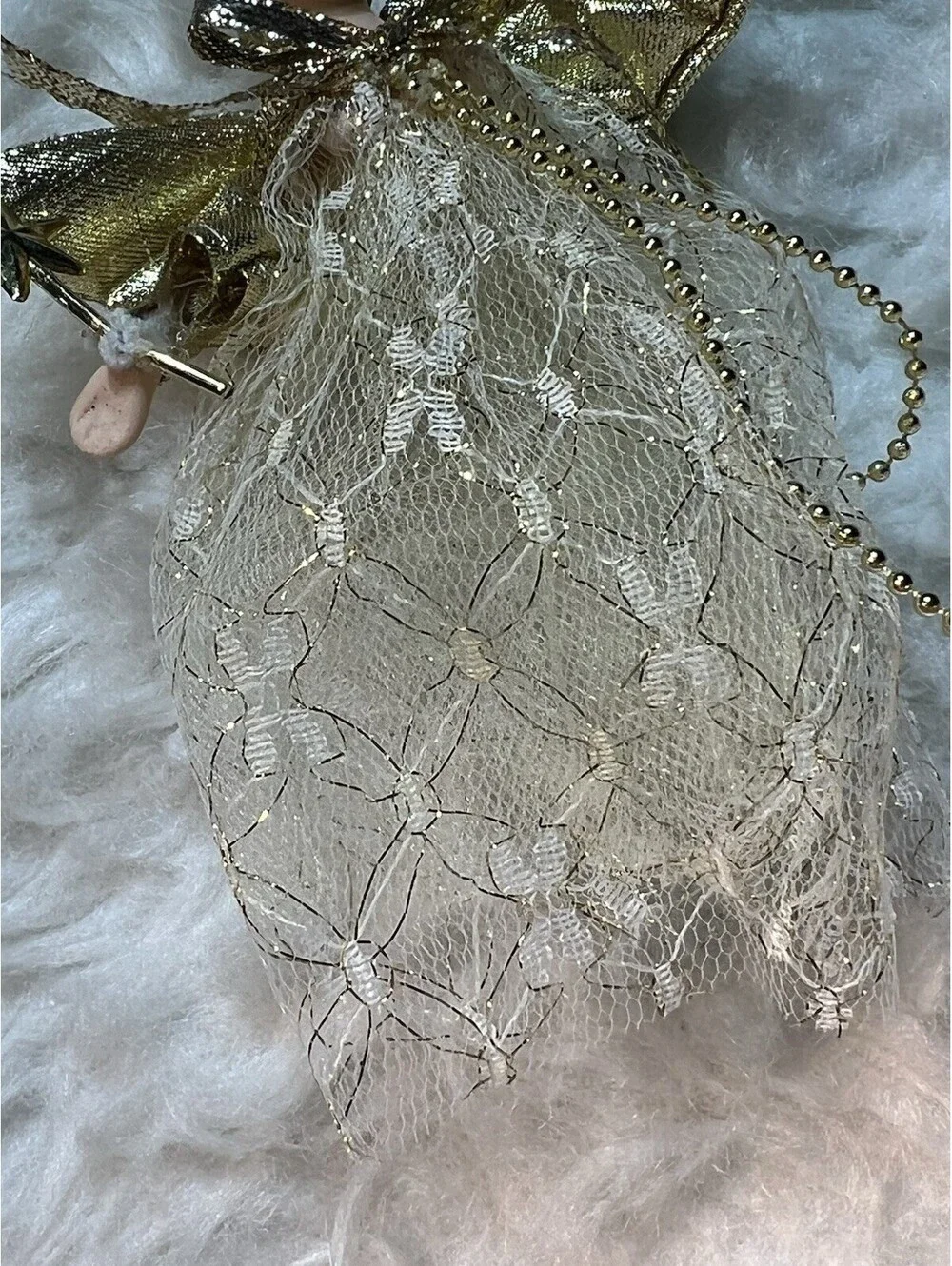 vintage gold and ivory lace angel Christmas tree ornament